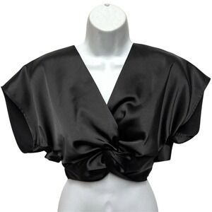 NWT Zara Satin Effect Knotted Crop Top Black Tie Back Womens S Chic 2298/130/800